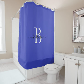 Elegantes blaues Monogramm-Schriftzug-Name Duschvorhang