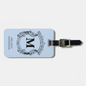 Elegantes blaues Monogrammwappen Gepäckanhänger (Vorderseite horizontal)