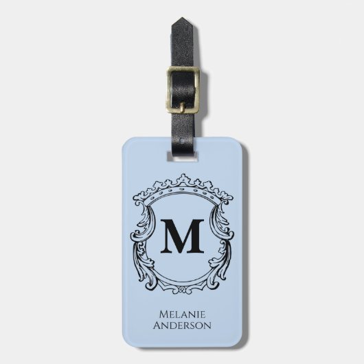 Elegantes blaues Monogrammwappen Gepäckanhänger (Vorderseite vertikal)