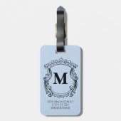 Elegantes blaues Monogrammwappen Gepäckanhänger (Rückseite vertikal)