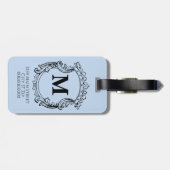 Elegantes blaues Monogrammwappen Gepäckanhänger (Rückseite horizontal)
