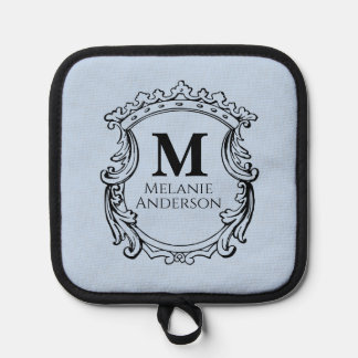 Elegantes blaues Monogrammwappen  Topflappen