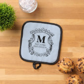 Elegantes blaues Monogrammwappen Topflappen (Oben Unten)