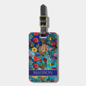 Elegantes blaues Muster-Monogramm-Notebook Gepäckanhänger (Vorderseite vertikal)