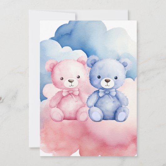 Elegantes blaues oder rosa Bärengeschlecht Einladung (Rückseite)