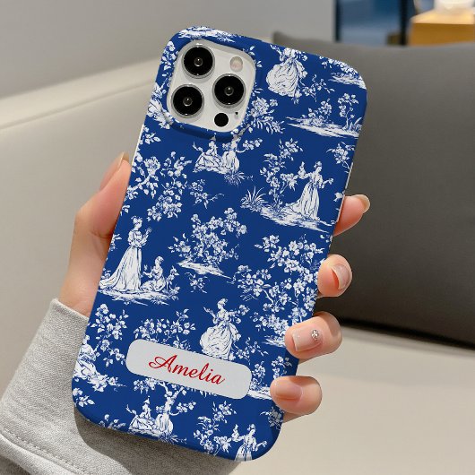 Elegantes blaues Oilchinoiserie Blumenmonogramm Case-Mate iPhone Hülle