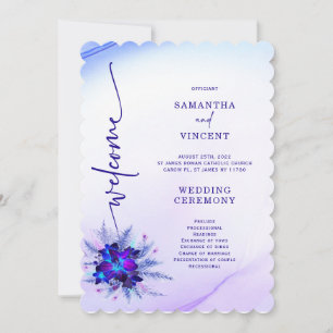 Elegantes blaues Orchideen-Hochzeitsprogramm Einladung