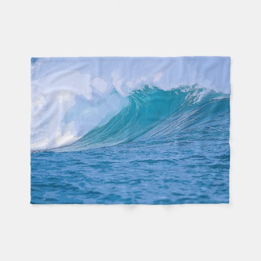 Elegantes blaues Ozean Waves Akryllisches Kunstwer Fleecedecke (Vorderseite (Horizontal))