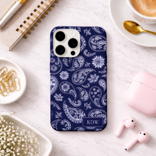 Elegantes blaues Paisley-Monogramm  iPhone 15 Pro Hülle