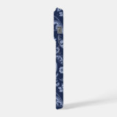 Elegantes blaues Paisley-Monogramm  iPhone Hülle (Linke Seite)
