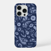 Elegantes blaues Paisley-Monogramm  iPhone Hülle (Rückseite)