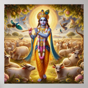 Elegantes blaues pastorales Gopala-Krishna-Kunstde Poster