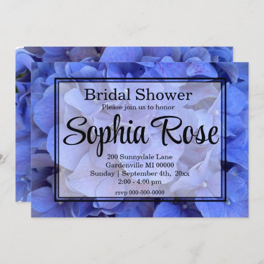 Elegantes blaues periwinkle blumengeschmücktes Bra Einladung (Vorne/Hinten)