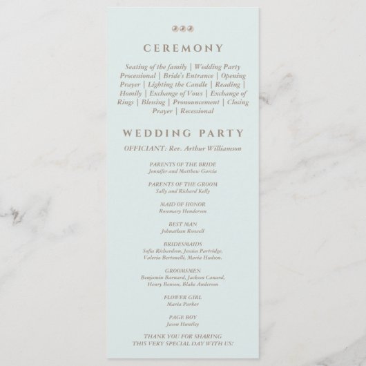 Elegantes blaues Perlen-Hochzeitsprogramm für chri Programm (Rückseite)