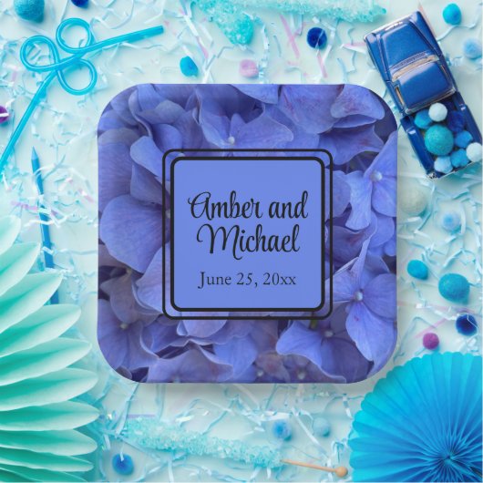 Elegantes Blaues Perwinkle Elegantes Hydrangeas Pappteller (Party)