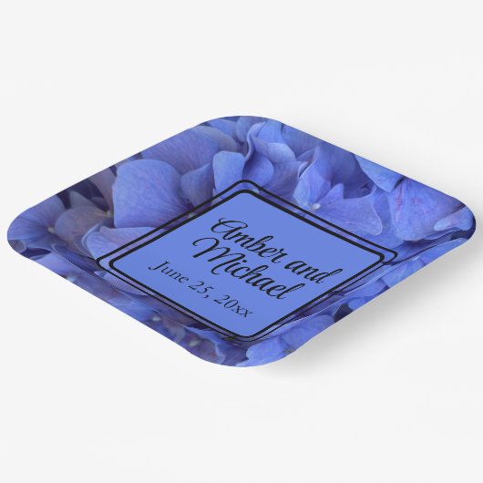 Elegantes Blaues Perwinkle Elegantes Hydrangeas Pappteller (Gewinkelt)