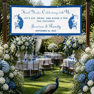 Elegantes Blaues Pfauen-Hochzeitsbanner Banner
