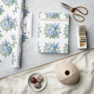 Elegantes blaues Pfingstrosen-Blumenbouquet-Aquare Geschenkpapier