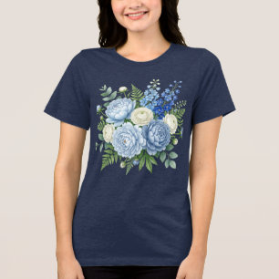 Elegantes blaues Pfingstrosen-Blumenbouquet-Aquare Tri-Blend Shirt