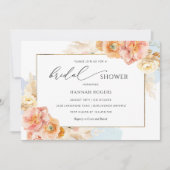 Elegantes blaues Pfirsich- und Blush-Brautparty Einladung (Vorderseite)