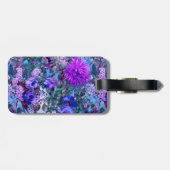 Elegantes blaues Purples Blumenmuster Monogramm Gepäckanhänger (Rückseite horizontal)