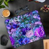 Elegantes blaues Purples Blumenmuster Monogramm Mousepad