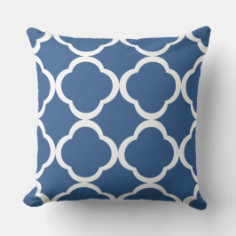 Elegantes blaues Quatrefolienmuster Kissen