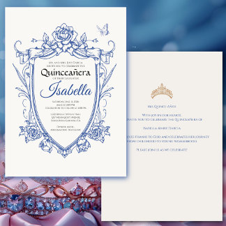 Elegantes Blaues Quinceanera 15. Geburtstag Einladung