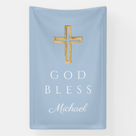 Elegantes blaues religiöses Kreuz Junge Gott segne Banner