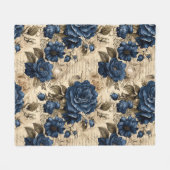 Elegantes blaues Rose Blumenmuster Fleecedecke (Vorderseite (Horizontal))