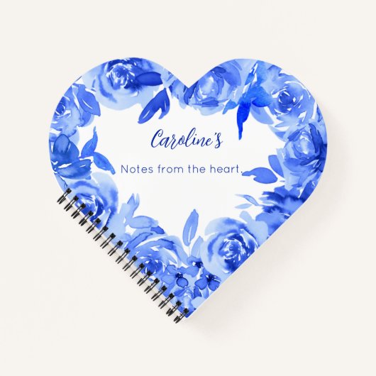 Elegantes blaues Rose Herz Notizblock (Vorderseite)