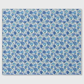 Elegantes blaues Rose-Muster Geschenkpapier (Flach)