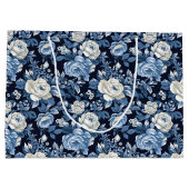 Elegantes blaues Rose-Muster Große Geschenktüte (Rückseite)