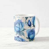 Elegantes blaues Rose-Muster Kaffeetasse (VorderseiteRechts)