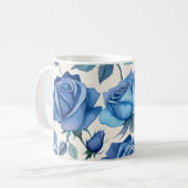 Elegantes blaues Rose-Muster Kaffeetasse (Vorderseite Links)