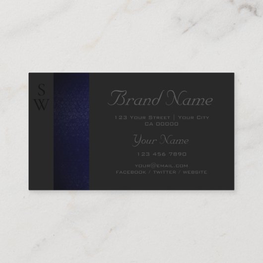 Elegantes blaues Schlangenmuster Dunkelgrau mit Mo Visitenkarte (Rückseite)