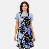 Elegantes blaues Schwarzes Blumenmuster Schürze (Getragen)