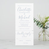 Elegantes, blaues Script in einem Hochzeitsinvit Einladung (Stehend Vorderseite)
