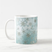 Elegantes Blaues Silberes Weihnachtsschneeflockenm Kaffeetasse (Links)