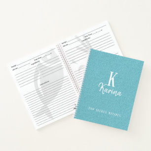 Elegantes blaues Teal-Monogramm-Schriftzug-Rezept Notizblock