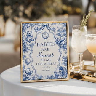 Elegantes blaues Toile-Teddybär-Baby-Shower-Gebäck Poster