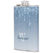 Elegantes blaues tropfendes falsches Glitter Monog Flachmann (Links)