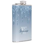 Elegantes blaues tropfendes falsches Glitter Monog Flachmann (Rechts)