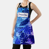 Elegantes blaues tropisches Blätter Blume individu Schürze (InSitu)