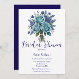 Elegantes blaues türkisfarbenes Brautparty Einladung