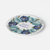 Elegantes blaues türkisfarbenes Brautparty Pappteller (Schrägansicht)