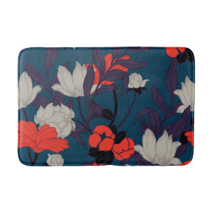 Elegantes blaues u. rotes Blumenmuster Badematte