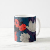 Elegantes blaues u. rotes Blumenmuster Kaffeetasse (VorderseiteRechts)