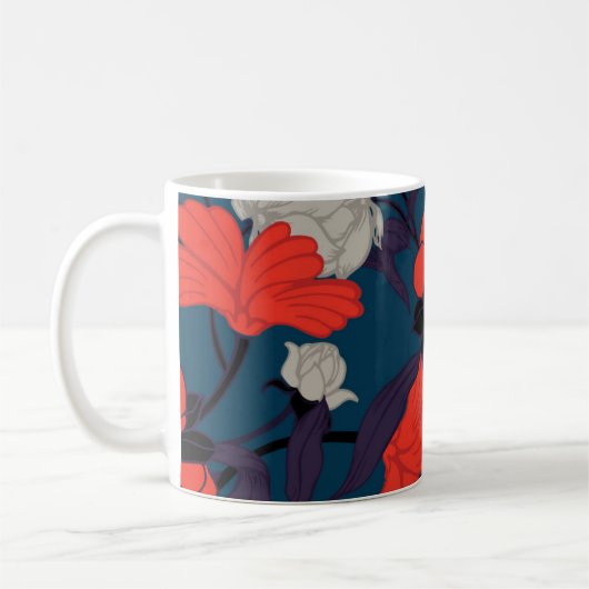 Elegantes blaues u. rotes Blumenmuster Kaffeetasse (Links)
