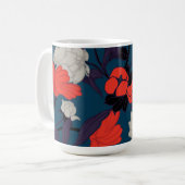 Elegantes blaues u. rotes Blumenmuster Kaffeetasse (Vorderseite Links)
